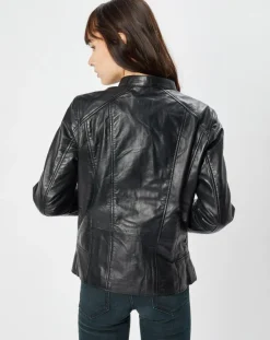 Veste en Cuir Alazeia noire-Blue Wellford
