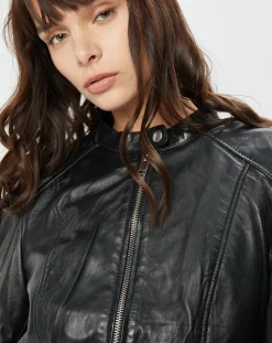 Veste en Cuir Alazeia noire-Blue Wellford