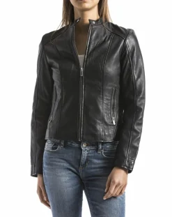 Veste en Cuir Alazeia noire-Blue Wellford