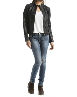Veste en Cuir Alazeia noire-Blue Wellford