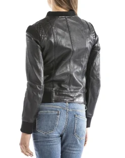 Veste en Cuir Alba noire-Blue Wellford Hot