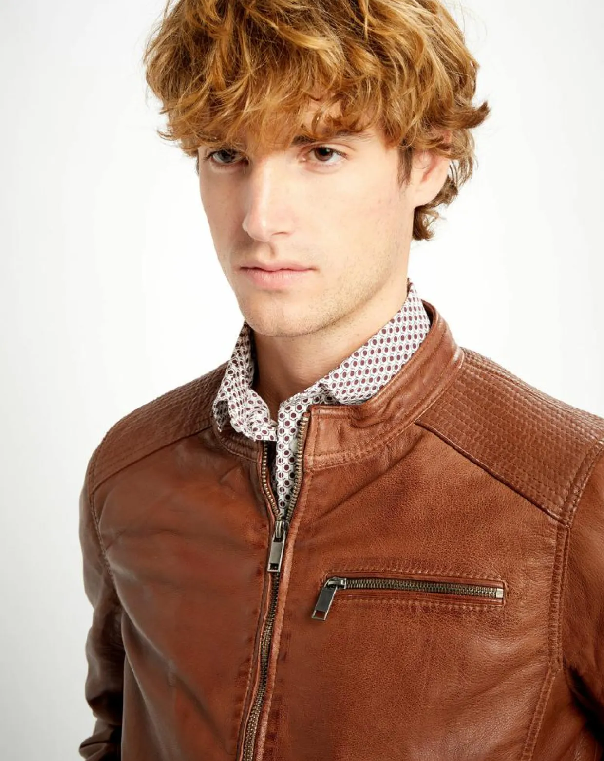 Veste en Cuir Alban cognac-Chyston Sale