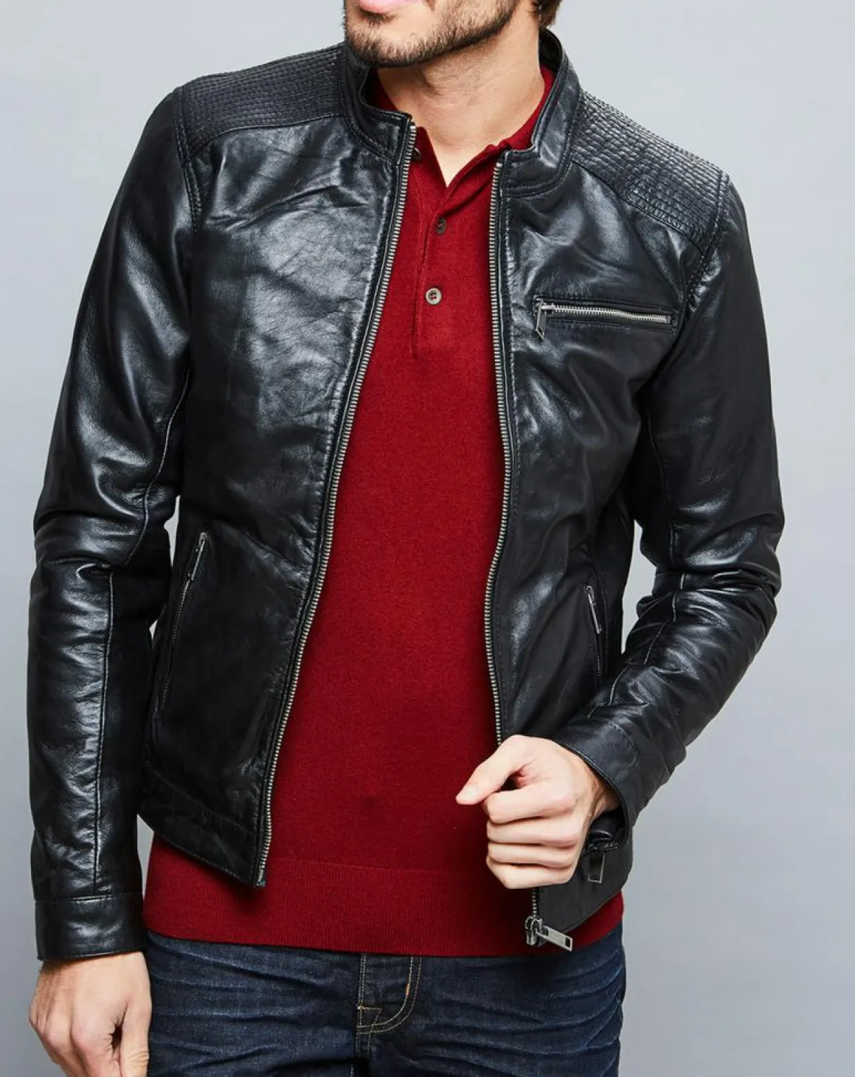 Veste en Cuir Alban noire-Chyston Online