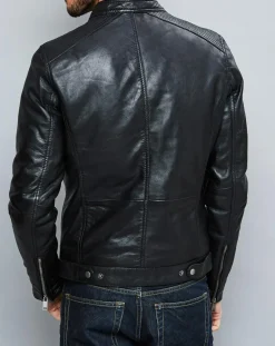 Veste en Cuir Alban noire-Chyston Online