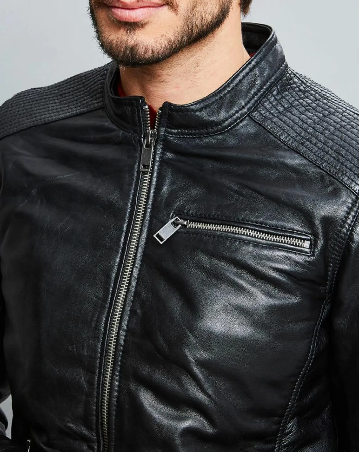 Veste en Cuir Alban noire-Chyston Online