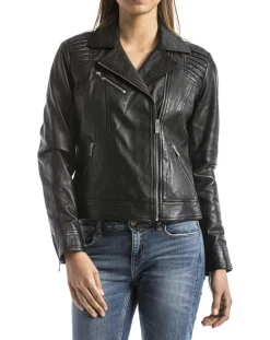 Veste en Cuir Andelle noire-Blue Wellford Clearance