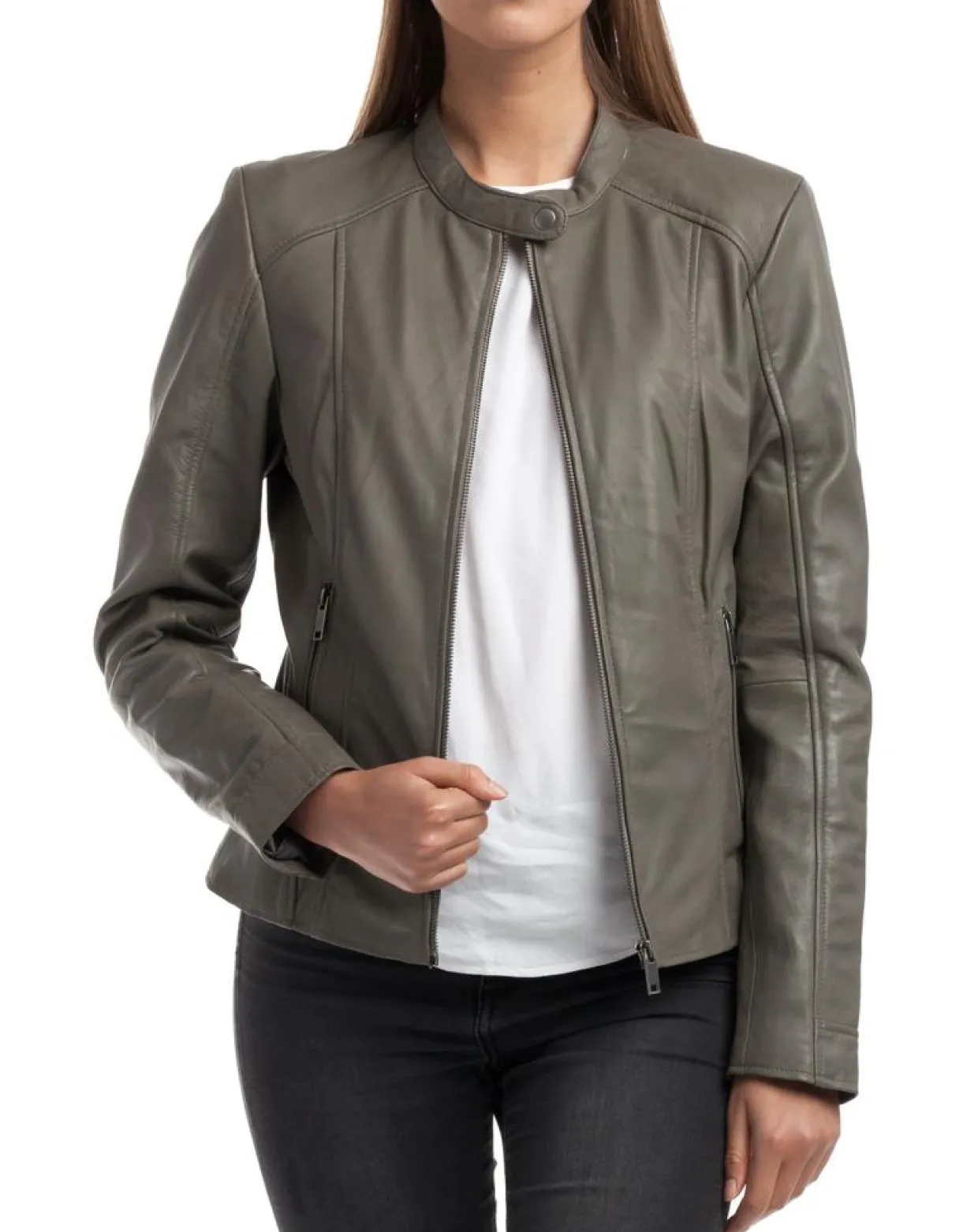 Veste en Cuir Angelina grise-Chyston Discount