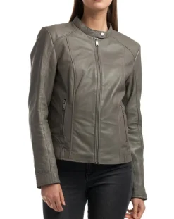 Veste en Cuir Angelina grise-Chyston Discount