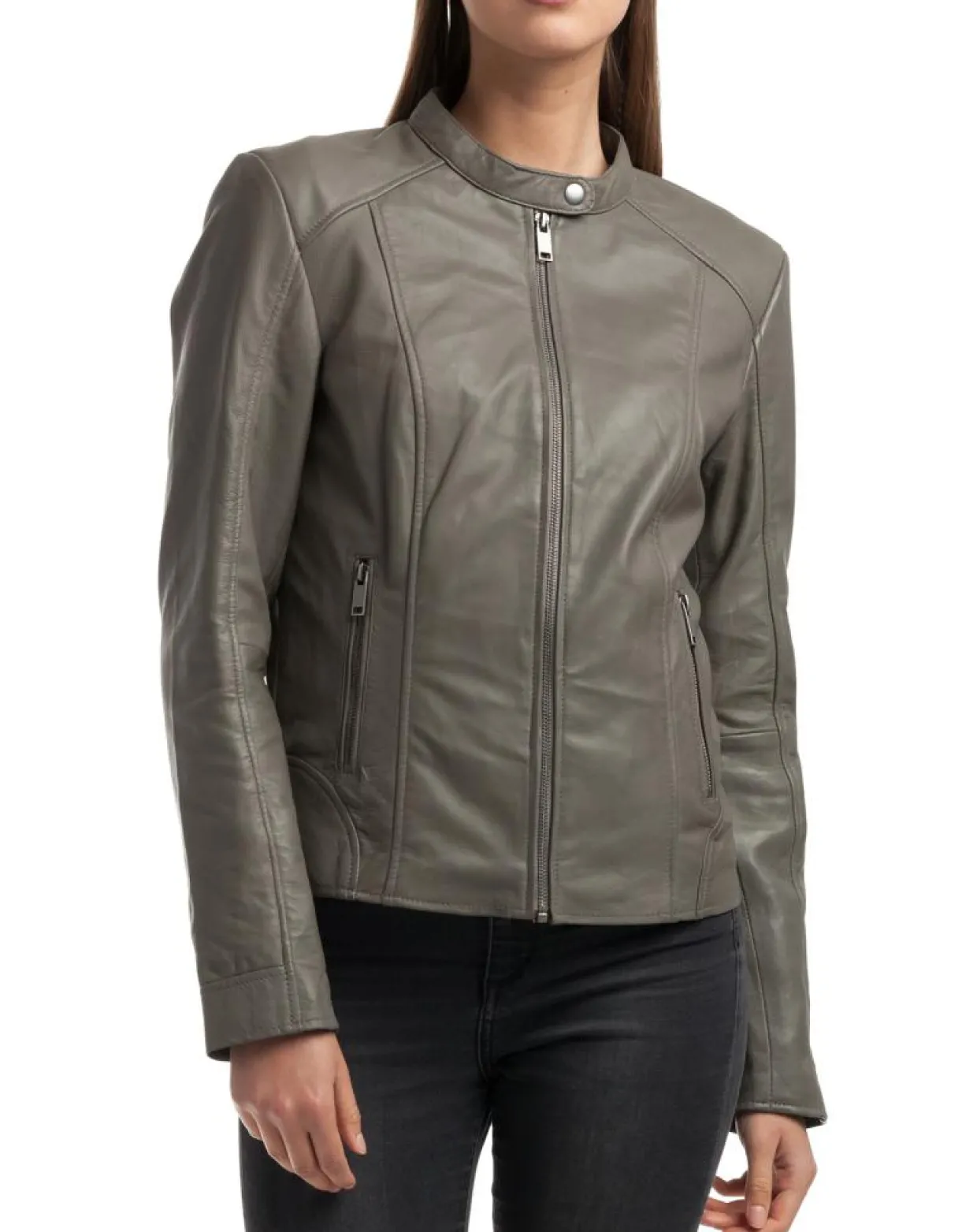 Veste en Cuir Angelina grise-Chyston Discount