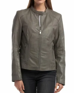 Veste en Cuir Angelina grise-Chyston Discount