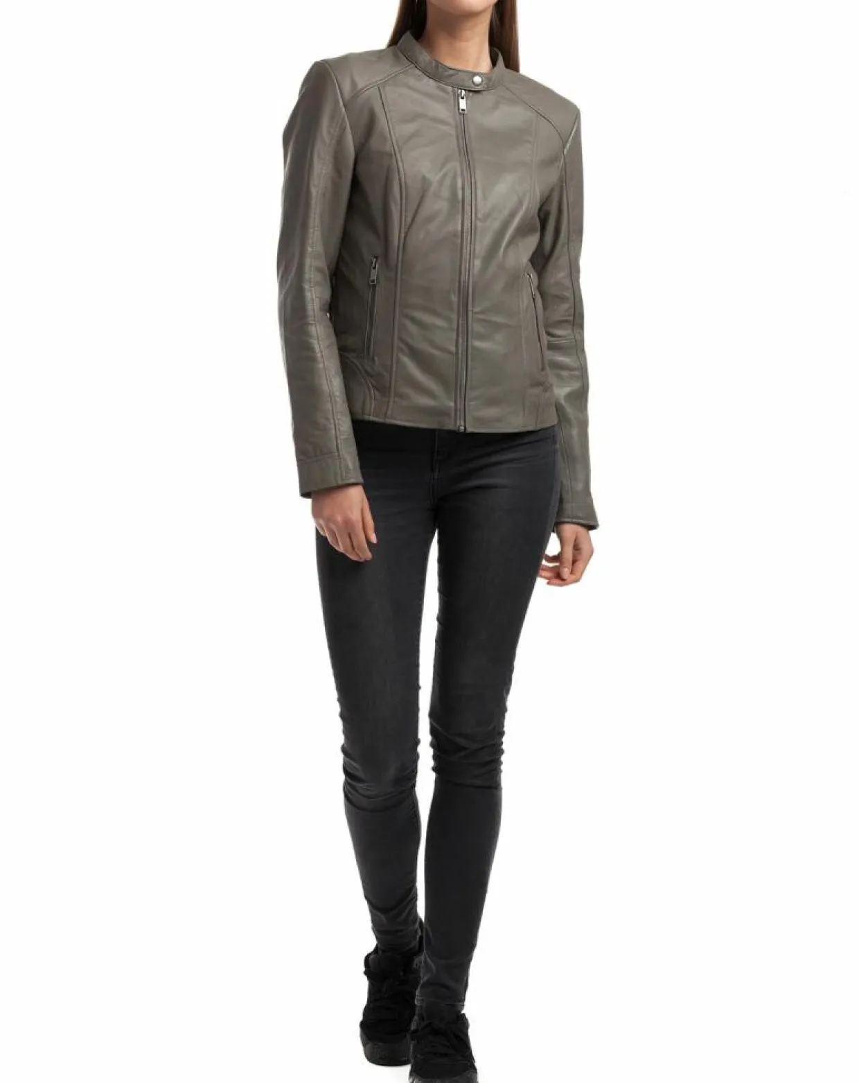 Veste en Cuir Angelina grise-Chyston Discount