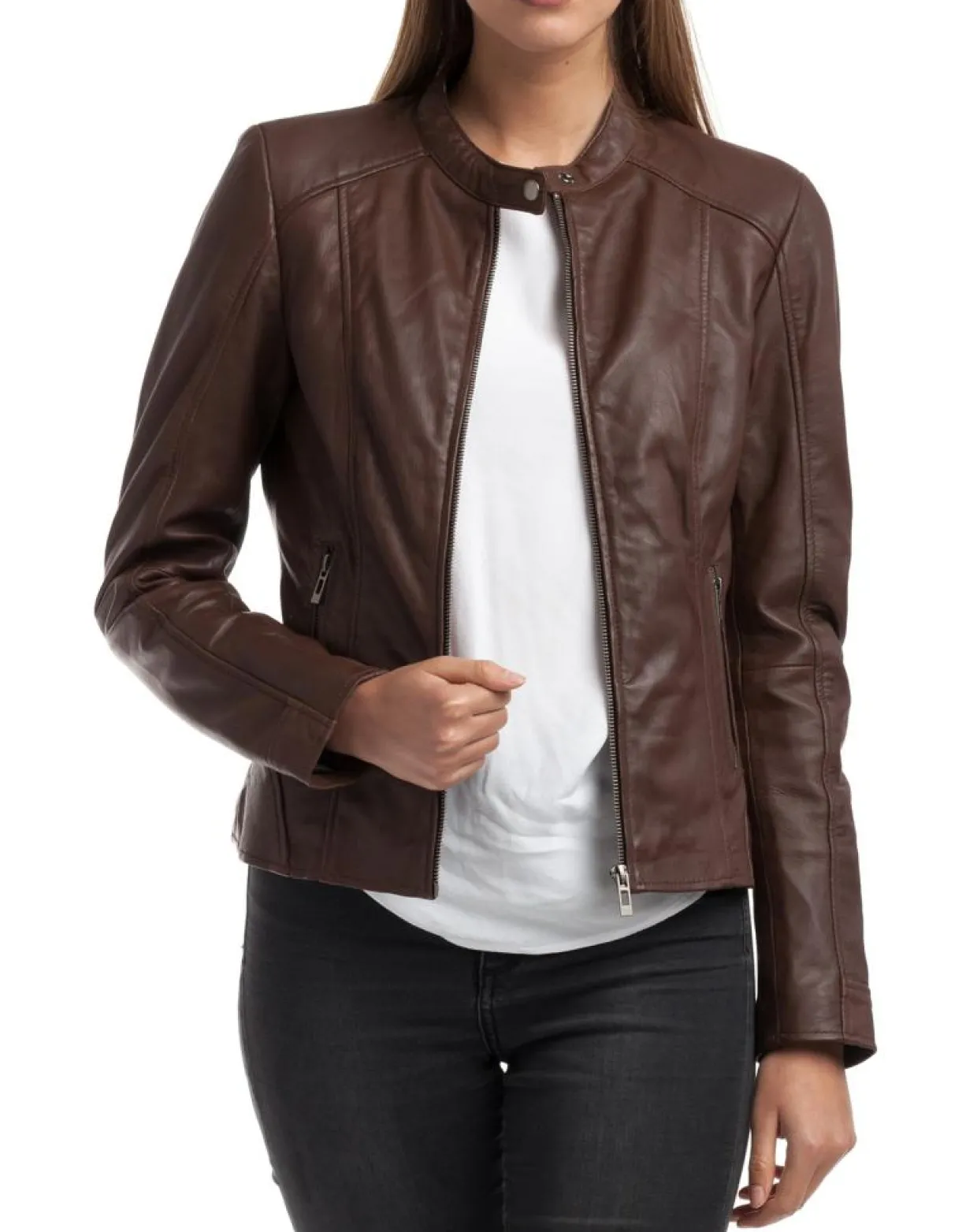 Veste en Cuir Angelina marron-Chyston Outlet
