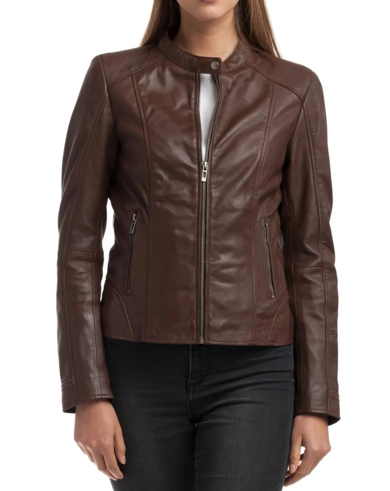 Veste en Cuir Angelina marron-Chyston Outlet