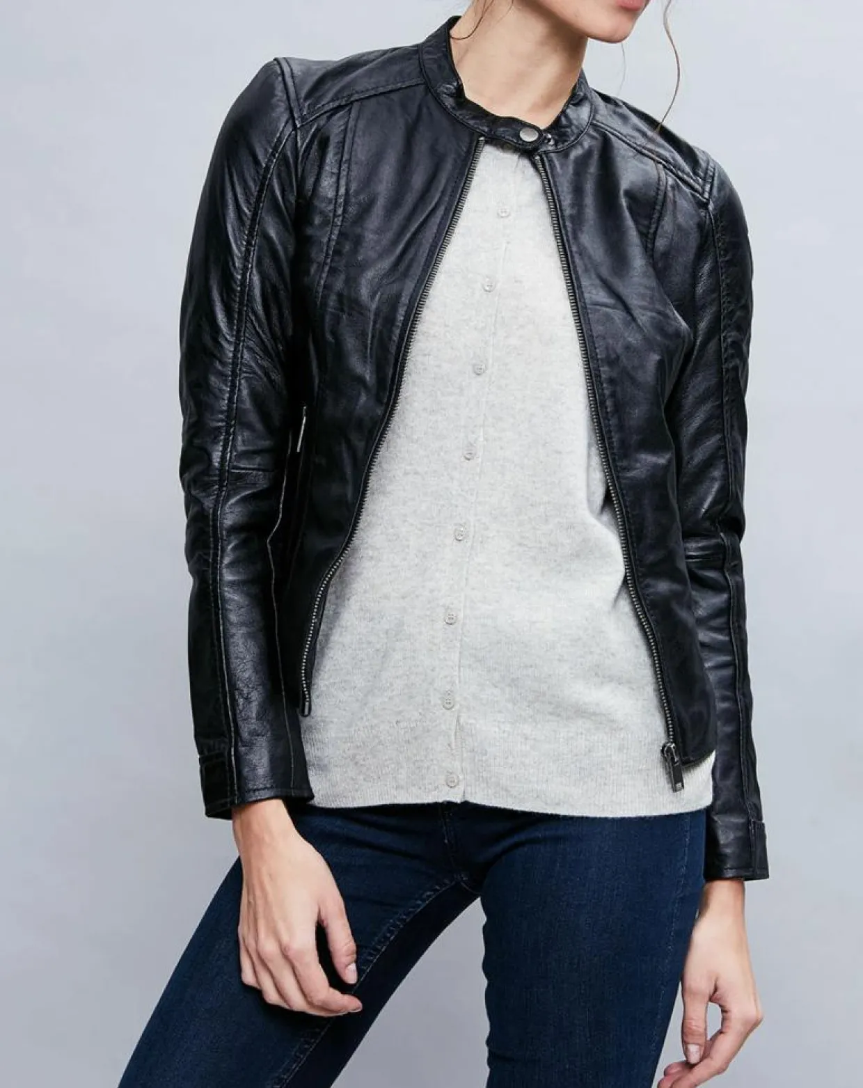 Veste en Cuir Angelina noire-Chyston Best