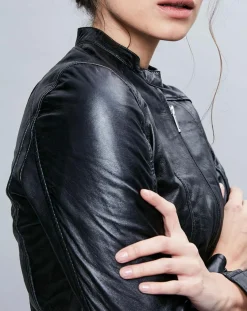 Veste en Cuir Angelina noire-Chyston Best