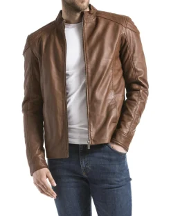 Veste en Cuir Ardesco cognac-Blue Wellford Clearance