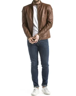 Veste en Cuir Ardesco cognac-Blue Wellford Clearance
