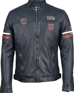 Homme Chyston Vestes, Blousons^Veste en Cuir Bakary bleu marine