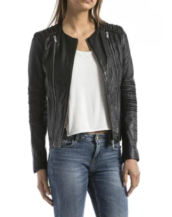 Veste en cuir Bandama noire-Blue Wellford New