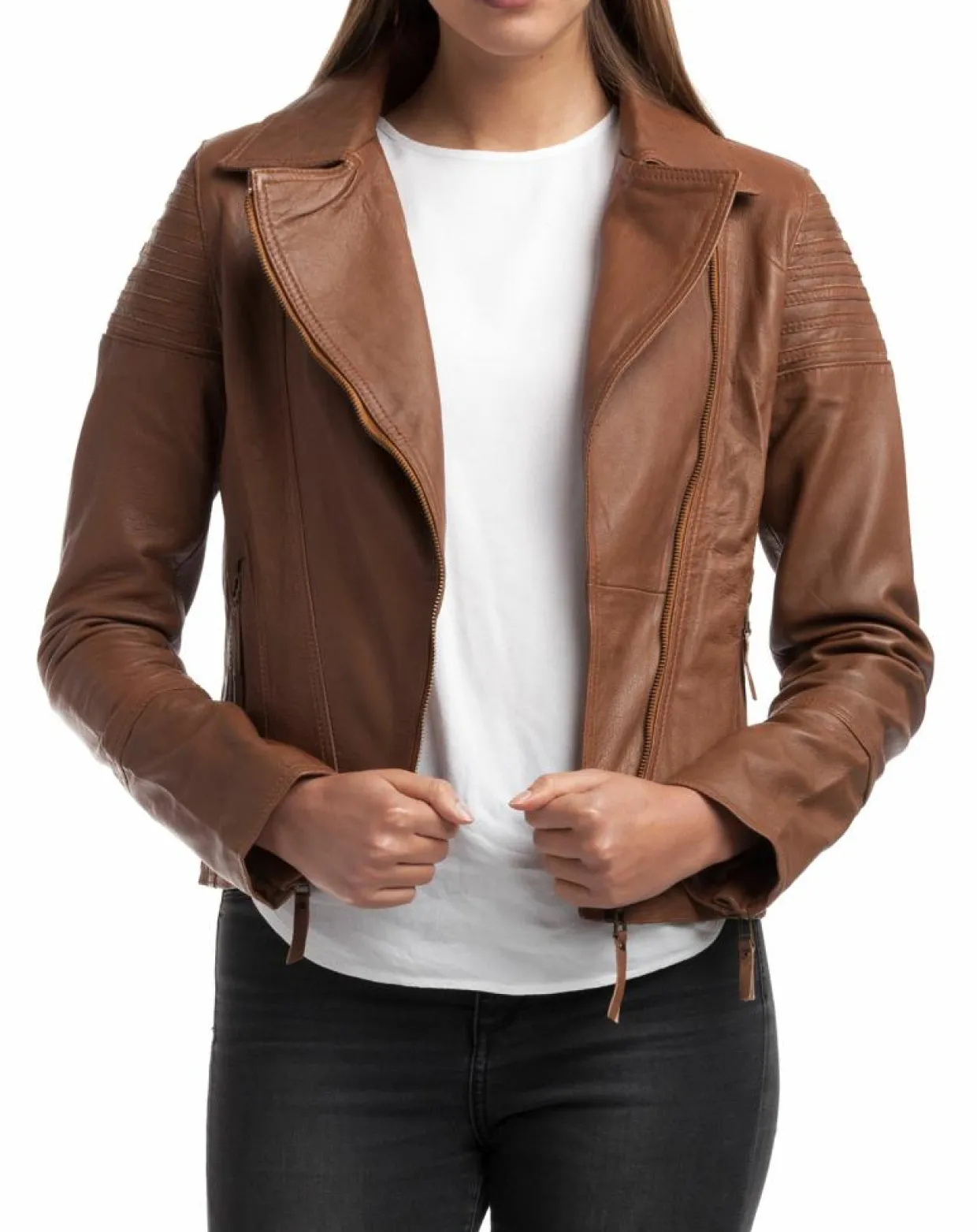 Veste en Cuir Barbara cognac-Chyston Clearance
