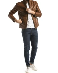 Homme Blue Wellford Vestes, Blousons^Veste en Cuir Bayon cognac