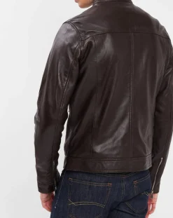 Veste en Cuir Bayon marron-Blue Wellford Clearance