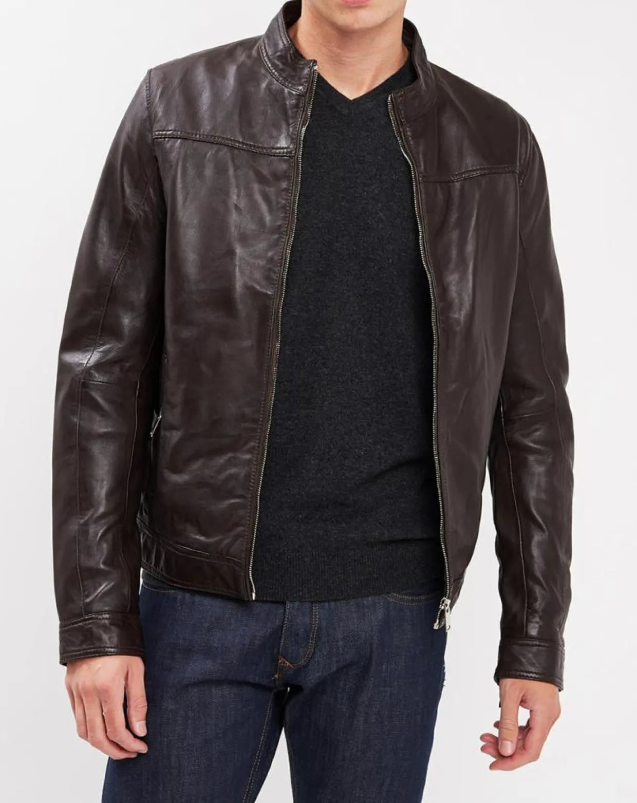 Veste en Cuir Bayon marron-Blue Wellford Clearance