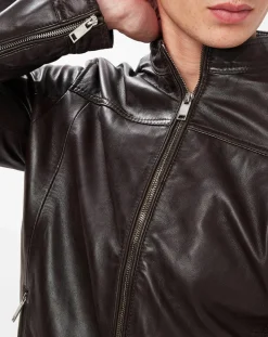 Veste en Cuir Bayon marron-Blue Wellford Clearance