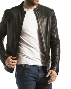 Veste en Cuir Bayon noire-Blue Wellford Best