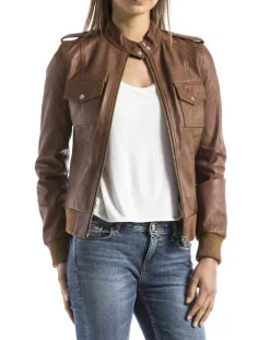 Veste en Cuir Belaya cognac-Blue Wellford New