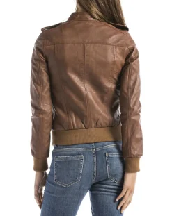 Veste en Cuir Belaya cognac-Blue Wellford New