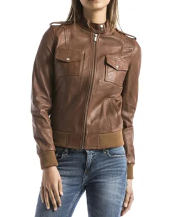 Veste en Cuir Belaya cognac-Blue Wellford New