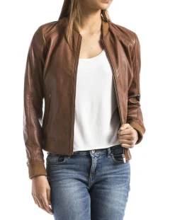 Veste en Cuir Benoue cognac-Blue Wellford Clearance