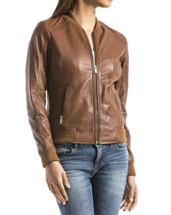 Veste en Cuir Benoue cognac-Blue Wellford Clearance