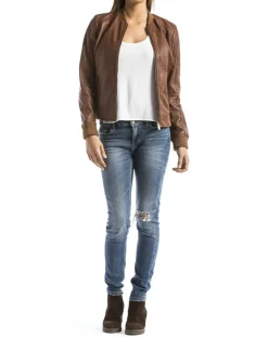Veste en Cuir Benoue cognac-Blue Wellford Clearance