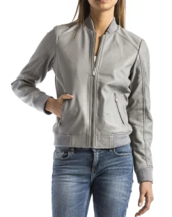 Veste en Cuir Benoue gris clair-Blue Wellford New