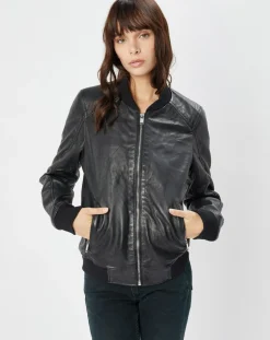 Veste en Cuir Benoue noire-Blue Wellford Hot