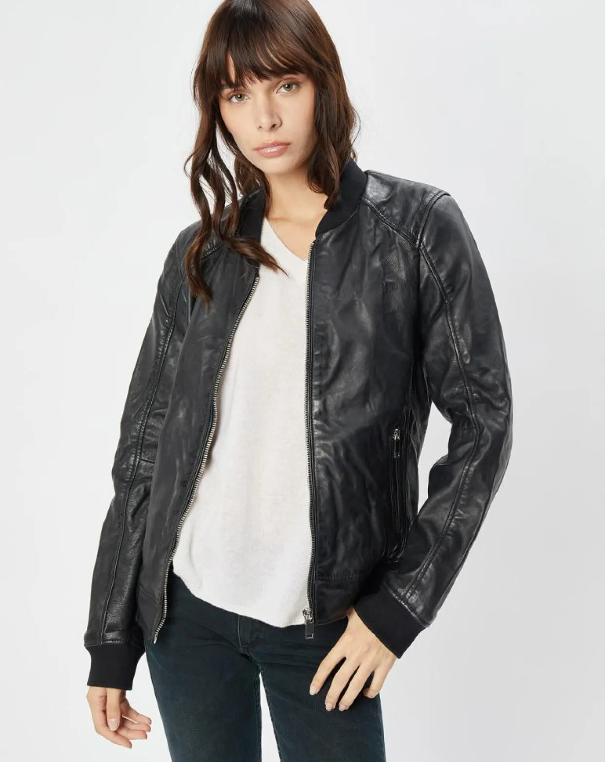Veste en Cuir Benoue noire-Blue Wellford Hot
