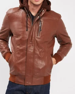 Homme Blue Wellford Vestes, Blousons^Veste en Cuir Brezon cognac