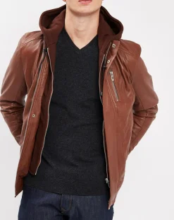 Homme Blue Wellford Vestes, Blousons^Veste en Cuir Brezon cognac