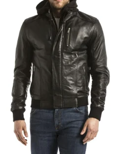 Veste en Cuir Brezon noire-Blue Wellford Sale