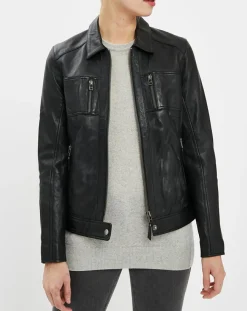 Femme Chyston Vestes, Blousons^Veste en Cuir Brigitte noire