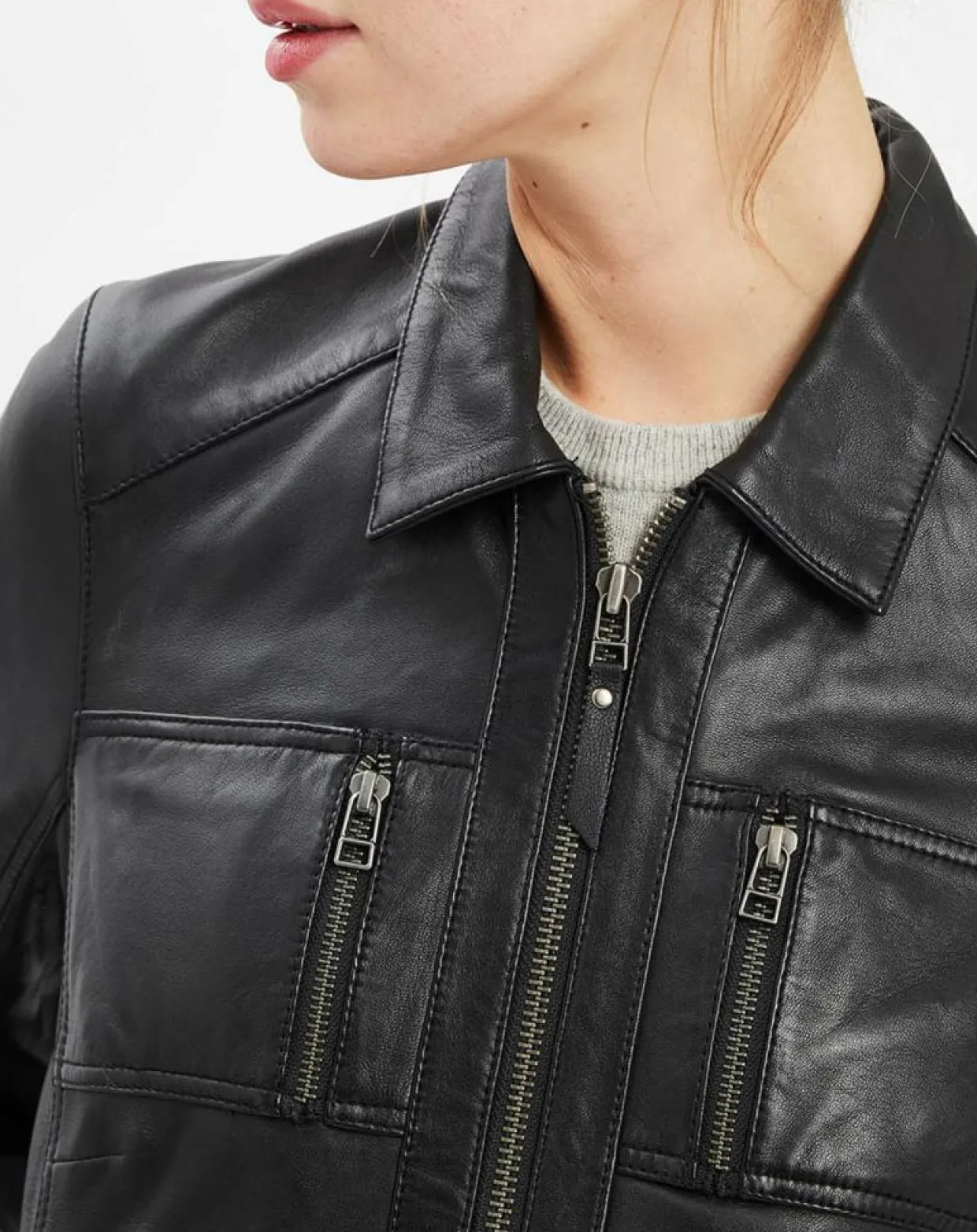 Femme Chyston Vestes, Blousons^Veste en Cuir Brigitte noire