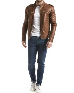 Homme Blue Wellford Vestes, Blousons^Veste en Cuir Brisbane cognac