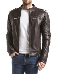 Homme Blue Wellford Vestes, Blousons^Veste en Cuir Brisbane marron