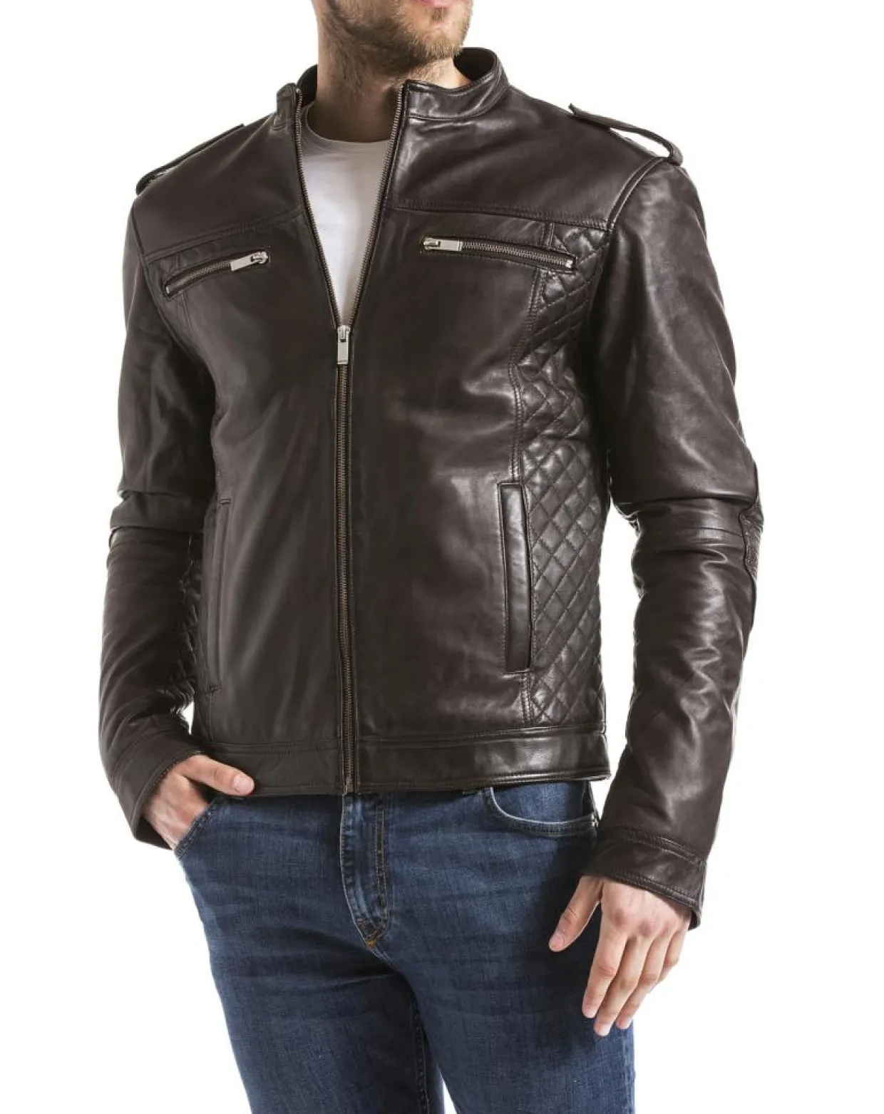 Homme Blue Wellford Vestes, Blousons^Veste en Cuir Brisbane marron