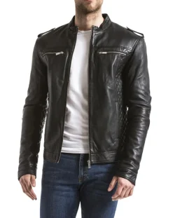 Homme Blue Wellford Vestes, Blousons^Veste en Cuir Brisbane noire