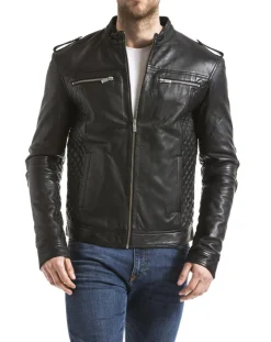 Homme Blue Wellford Vestes, Blousons^Veste en Cuir Brisbane noire