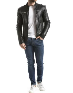 Homme Blue Wellford Vestes, Blousons^Veste en Cuir Brisbane noire