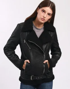 Veste en Cuir Calypso noire-Blue Wellford Best